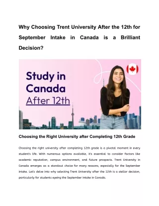 Why Choosing Trent University After the 12th for September Intake in Canada is a Brilliant Decision (1)