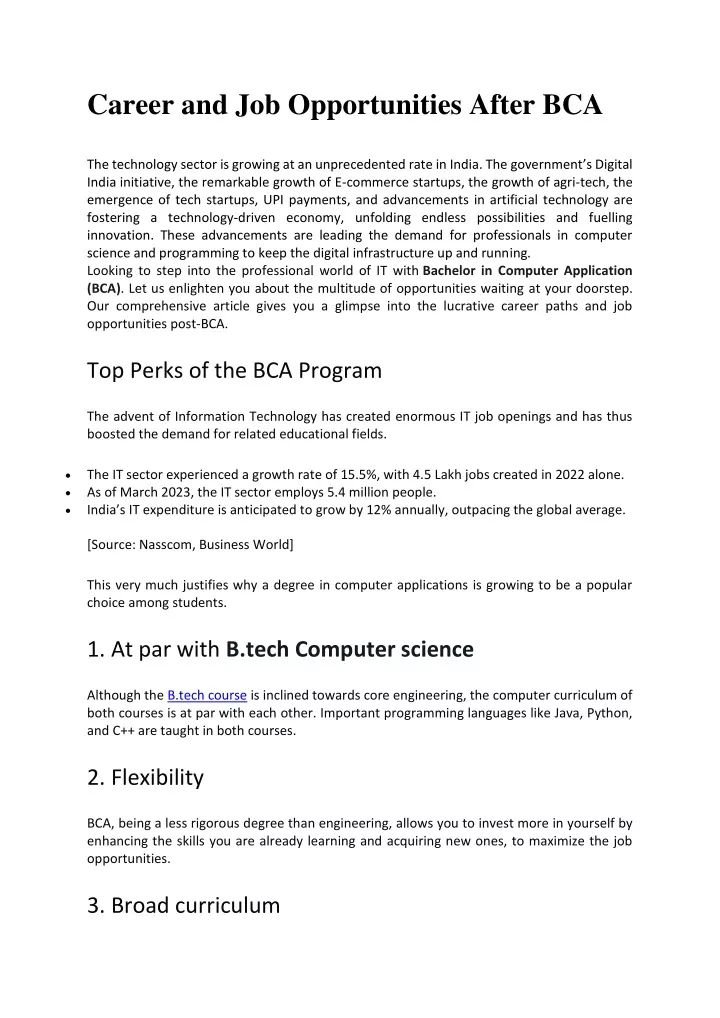 career and job opportunities after bca
