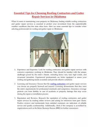 Essential Tips for Choosing Roofing Contractors and Gutter Repair Services in Oklahoma