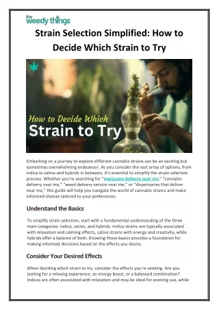 strain selection simplified how to decide which