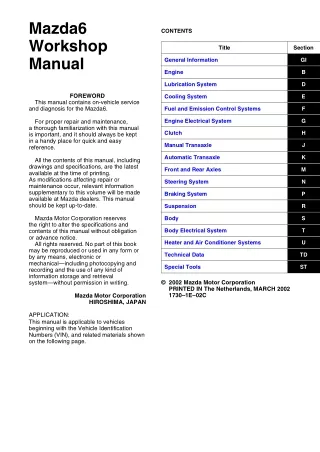 2005 Mazda6 Service Repair Manual