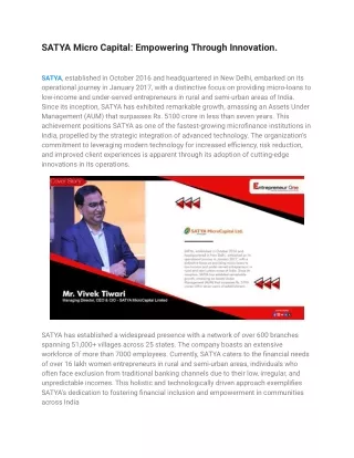 satya micro capital empowering through innovation