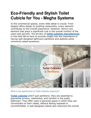 Eco-Friendly and Stylish Toilet Cubicle for You - Megha Systems