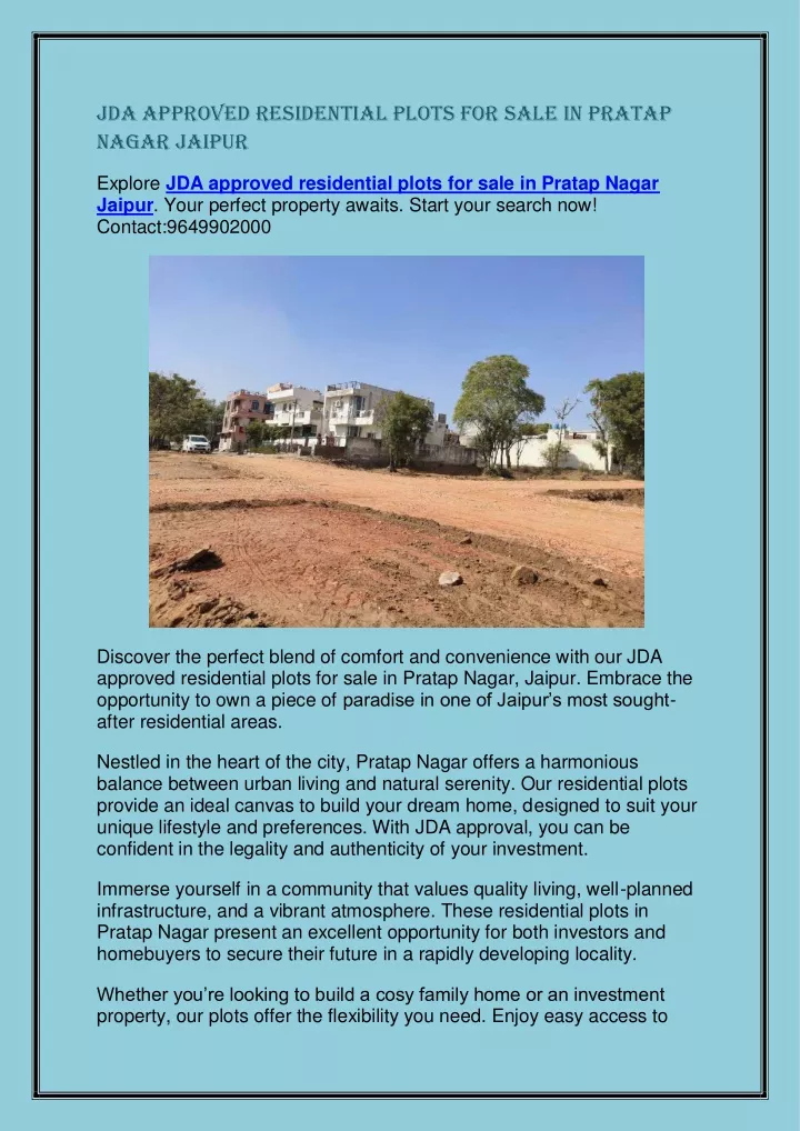 jda approved residential plots for sale in pratap
