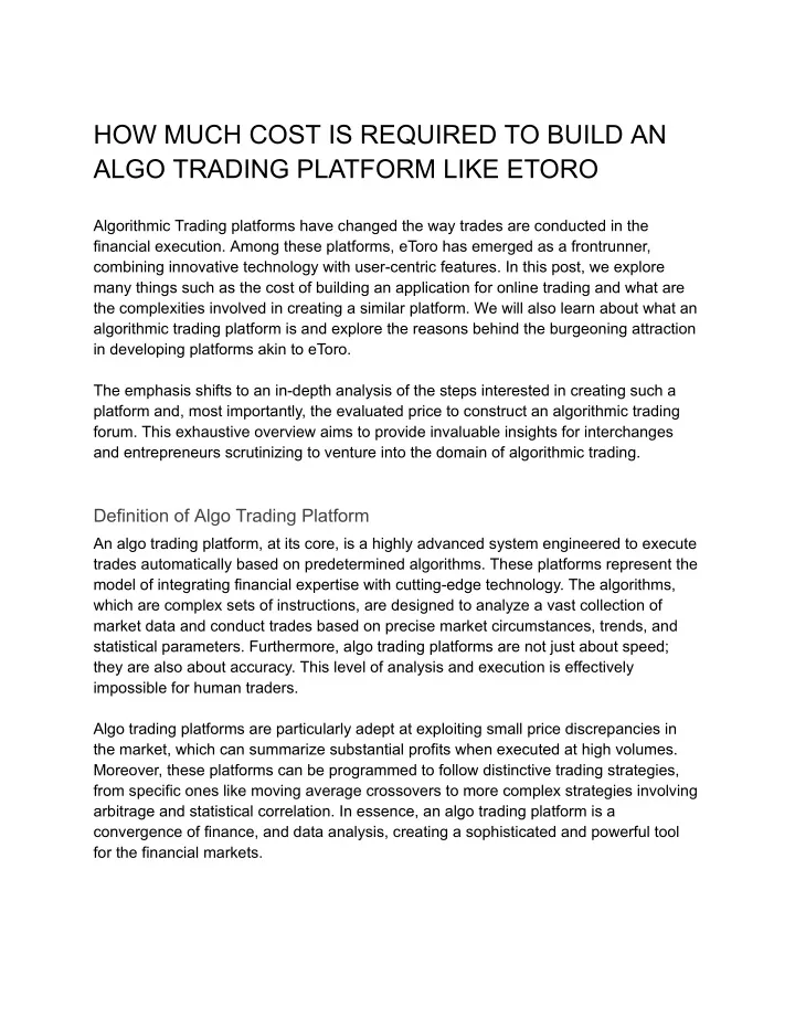 how much cost is required to build an algo