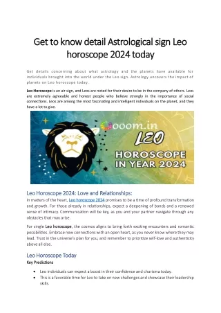 Get to know detail Astrological sign Leo horoscope 2024 today