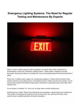 Emergency Lighting Systems: The Need for Regular Testing and Maintenance By Expe