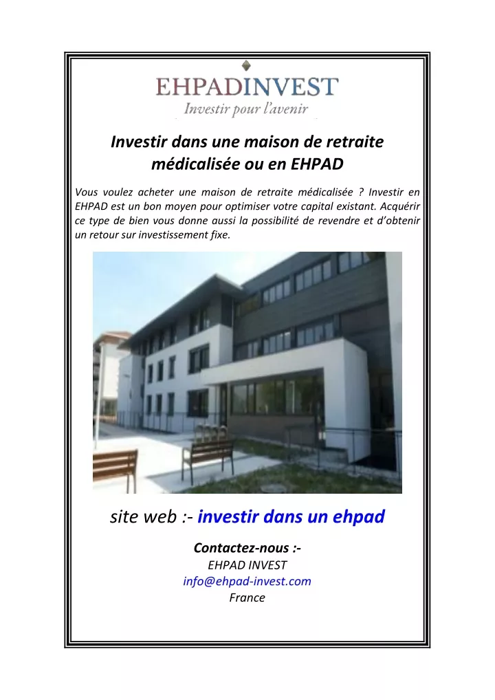 investir dans une maison de retraite m dicalis