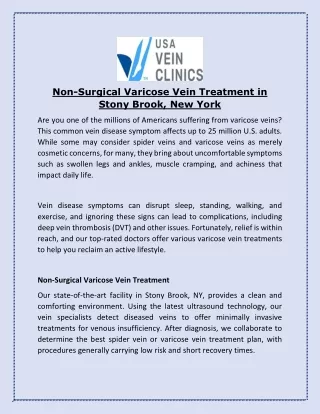 Non-Surgical Varicose Vein Treatment in Stony Brook, New York