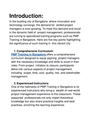 PMP Training in Bangalore
