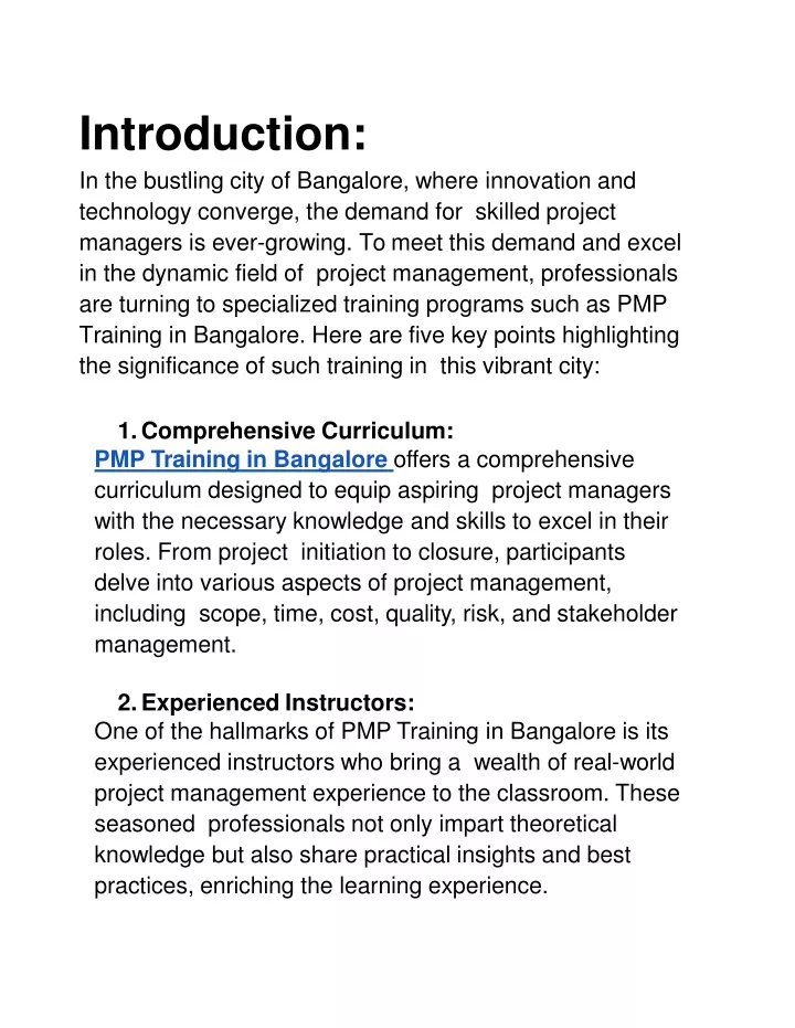 introduction in the bustling city of bangalore