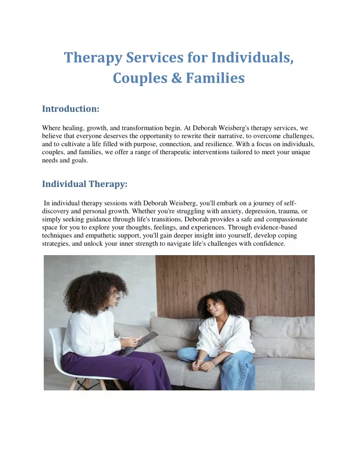 therapy services for individuals couples families