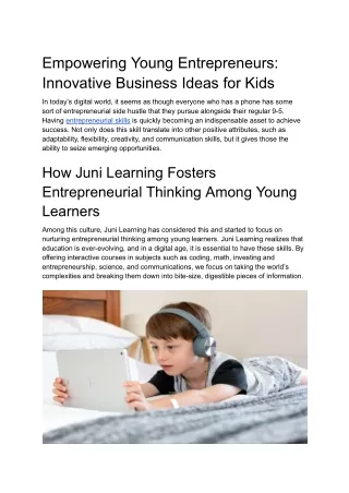 Empowering Young Entrepreneurs with Juni Learning