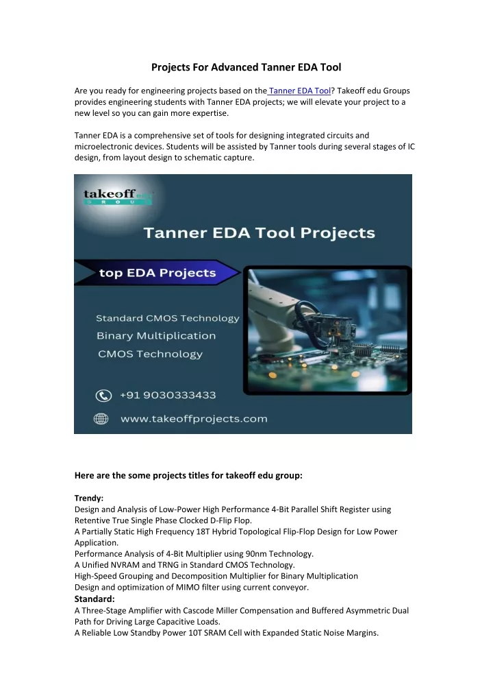 projects for advanced tanner eda tool