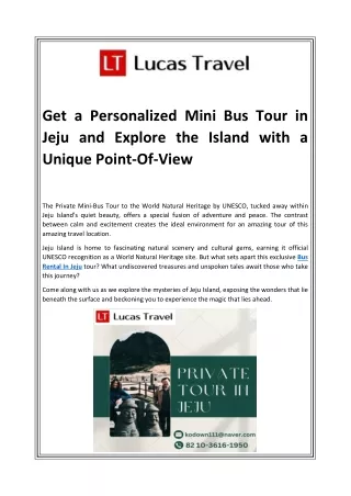 Get a Personalized Mini Bus Tour in Jeju and Explore the Island with a Unique Point-Of-View