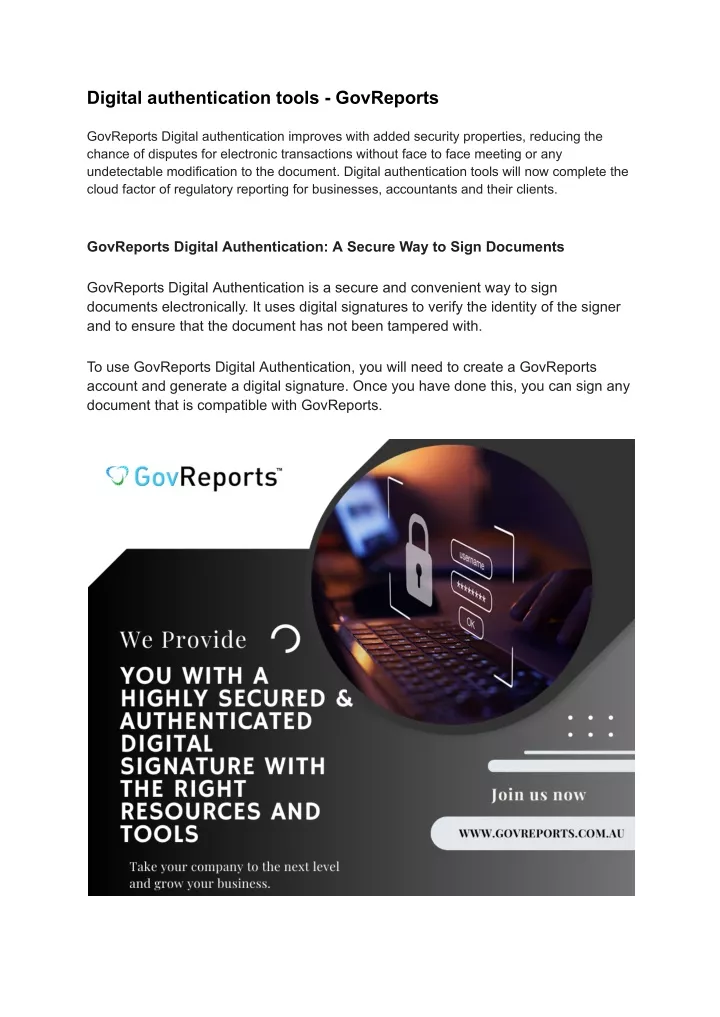 digital authentication tools govreports