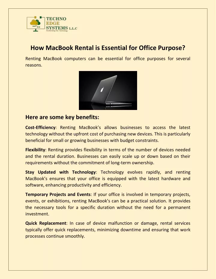 how macbook rental is essential for office purpose