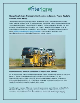 Navigating Vehicle Transportation Services in Canada and You’re Route Efficiency