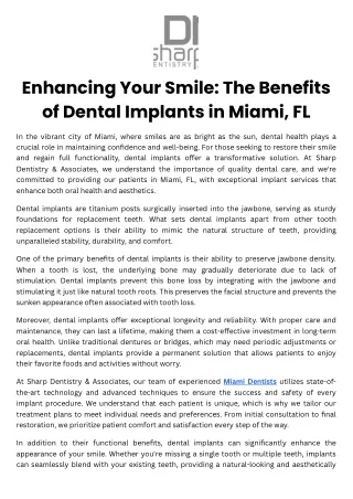 Enhancing Your Smile The Benefits of Dental Implants in Miami, FL
