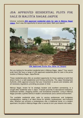 JDA Approved Residential Plots For Sale in Malviya Nagar Jaipur