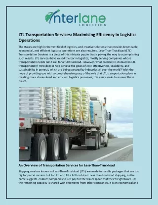 LTL Transportation Services: Maximising Efficiency in Logistics Operations