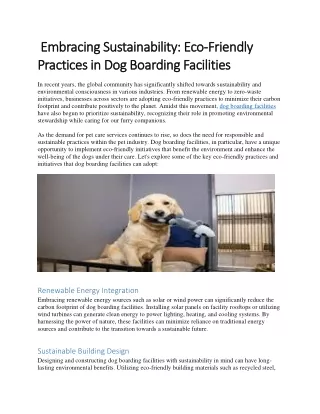 Eco-Friendly Practices in Dog Boarding Facilities