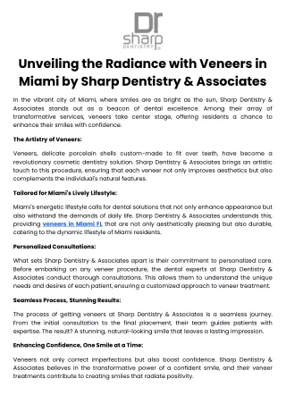 Unveiling the Radiance with Veneers in Miami by Sharp Dentistry & Associates