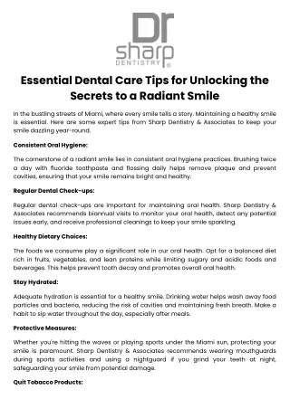 Essential Dental Care Tips for Unlocking the Secrets to a Radiant Smile