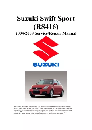 2005 Suzuki Swift Sport RS416 Service Repair Manual