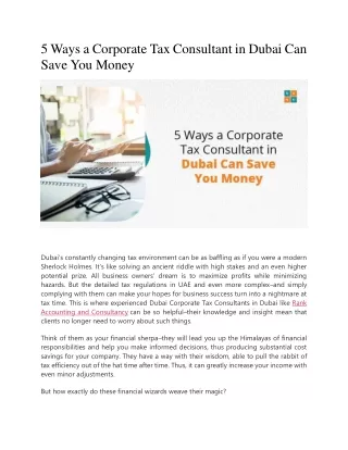 5 Ways a Corporate Tax Consultant in Dubai Can Save You Money