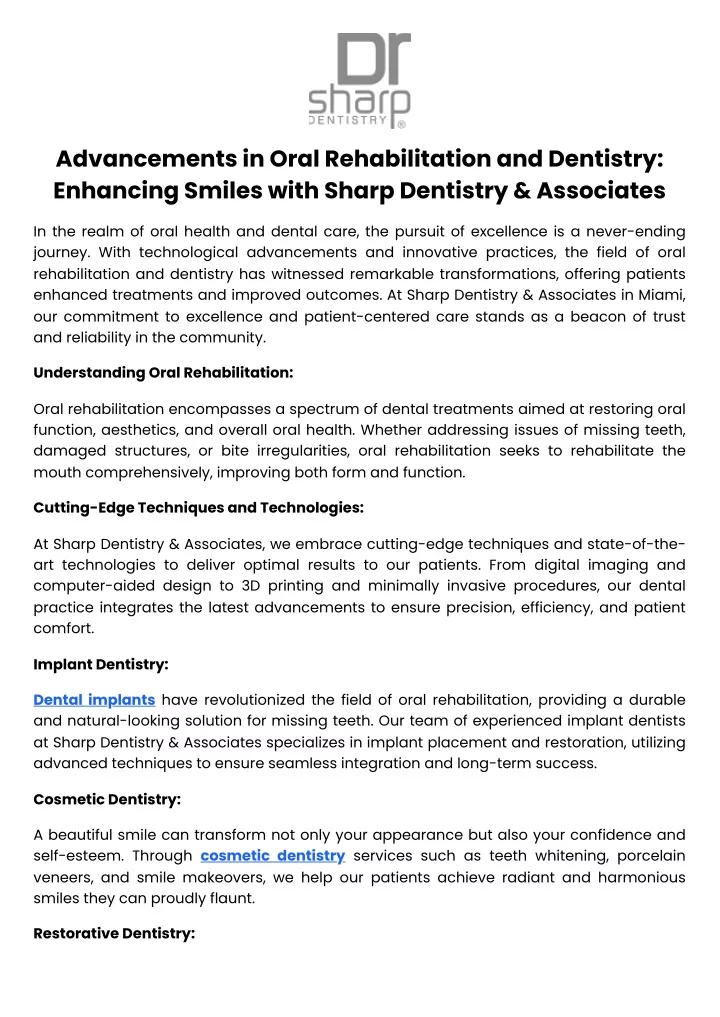 advancements in oral rehabilitation and dentistry