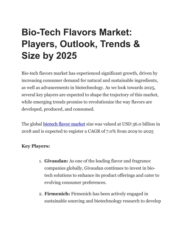 bio tech flavors market players outlook trends