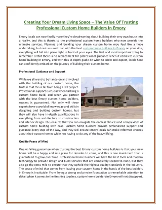 Creating Your Dream Living Space – The Value Of Trusting Professional Custom Home Builders In Emory