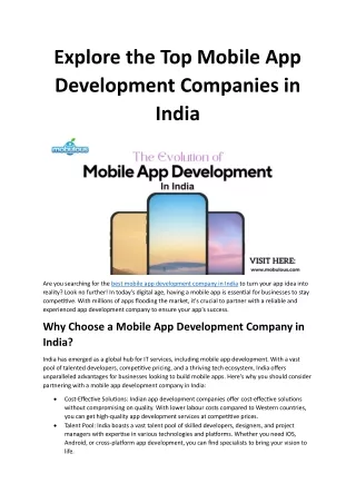 Explore the Top Mobile App Development Companies in India