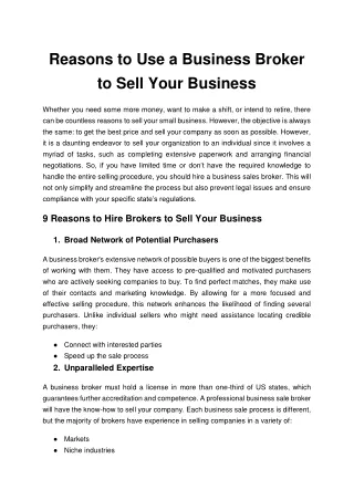 Reasons to Use a Business Broker to Sell Your Business