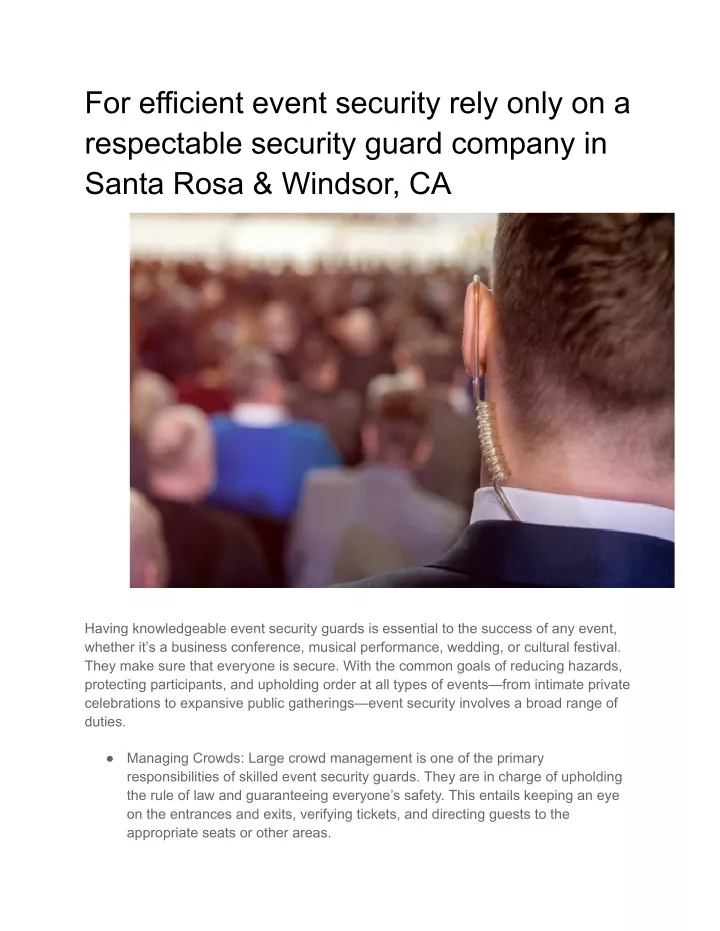 for efficient event security rely only