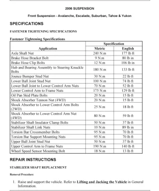 2006 Chevrolet Avalanche Service Repair Manual