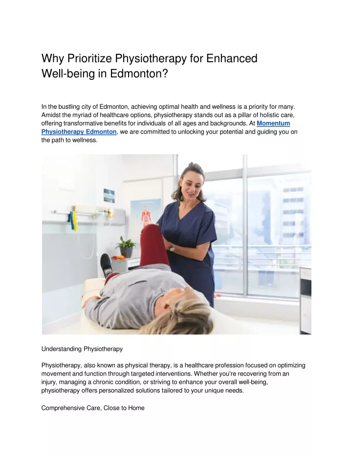 why prioritize physiotherapy for enhanced well