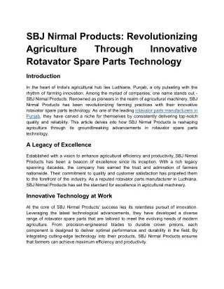 SBJ Nirmal Products: Revolutionizing Agriculture Through Innovative Rotavator Sp