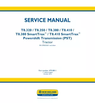 New Holland T8.410 PST TIER 2 CHELNY Tractor Service Repair Manual [ZFRE05001 - ]