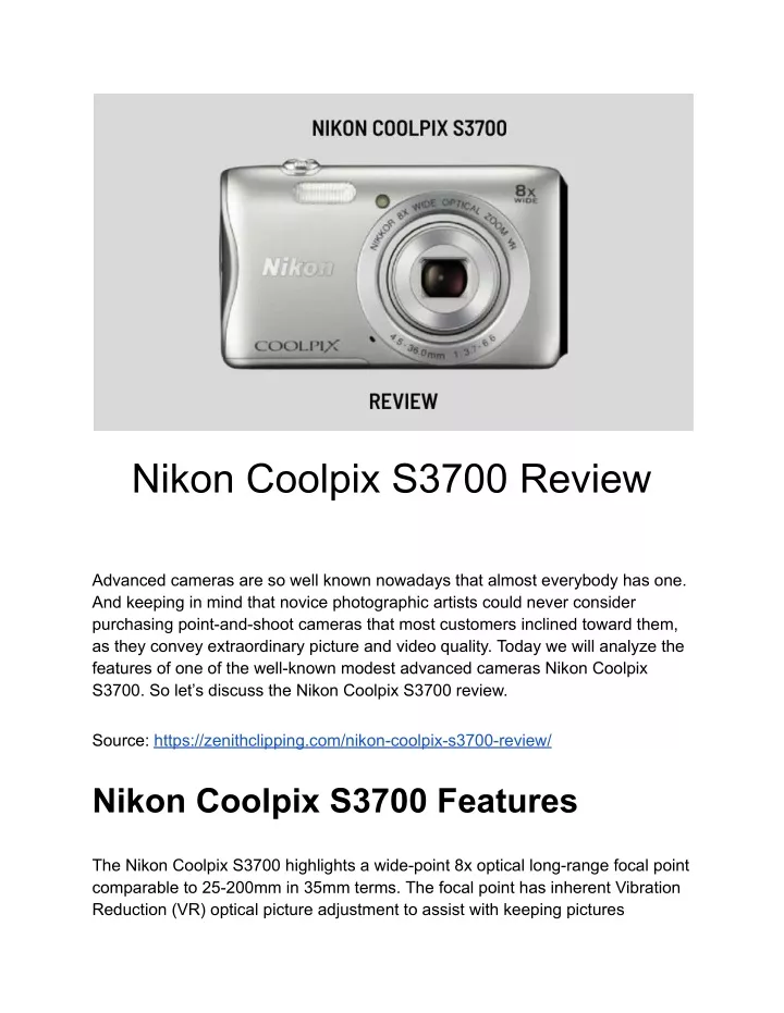 nikon coolpix s3700 review