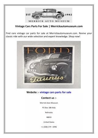 Vintage Cars Parts For Sale  Merrickautomuseum.com