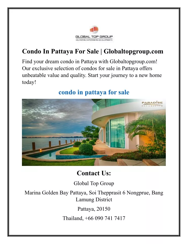 condo in pattaya for sale globaltopgroup com