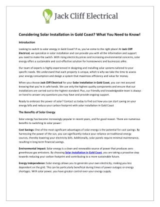 Considering Solar Installation in Gold Coast - What You Need to Know!