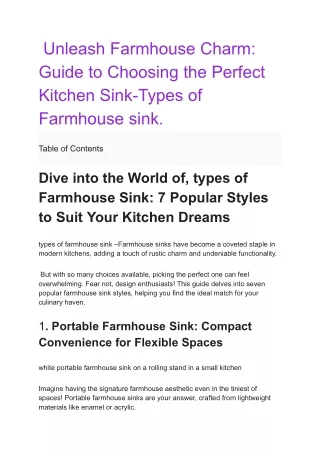 Unleash Farmhouse Charm: Guide to Choosing the Perfect Kitchen Sink-Types of Fa