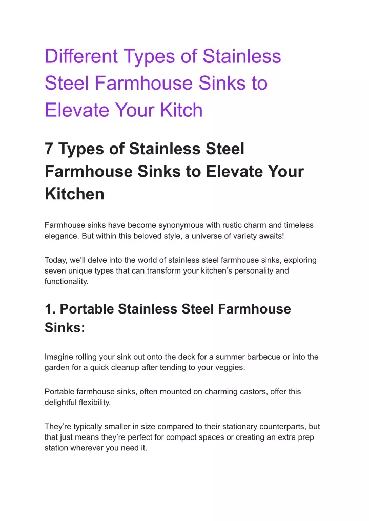 different types of stainless steel farmhouse