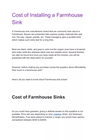 Cost of Installing a Farmhouse Sink