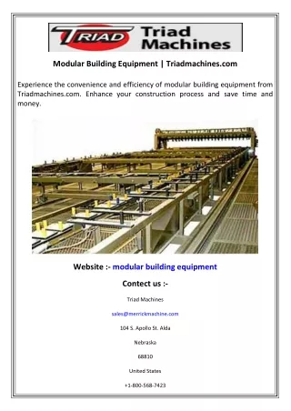 Modular Building Equipment  Triadmachines.com