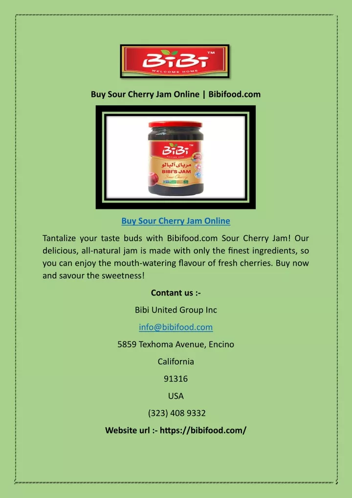 buy sour cherry jam online bibifood com