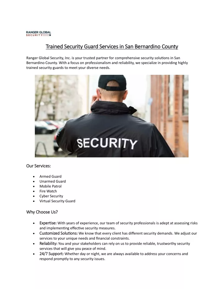 trained security guard services in san bernardino